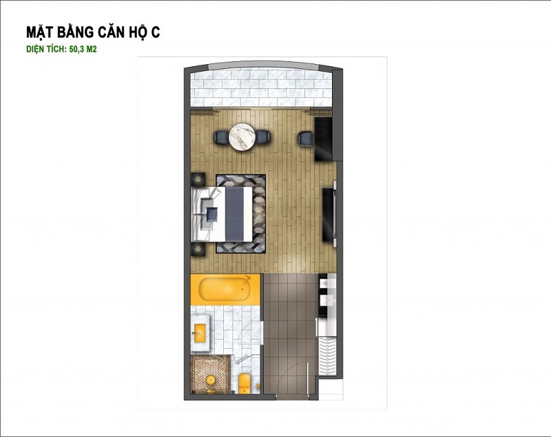 Thiết kế căn hộ C diện tích 50,3 m2