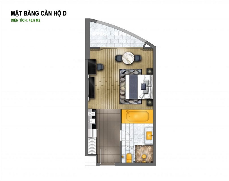 Thiết kế căn hộ D diện tích 45,5 m2