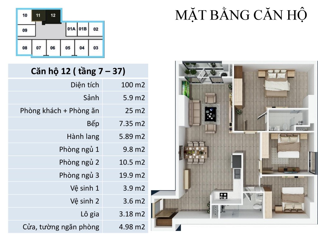 Thiết kế căn hộ 12 ( tầng 7 - 37)
