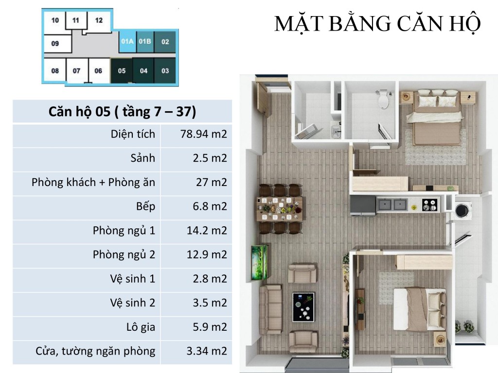 Thiết kế căn hộ 5 ( tầng 7 - 37)
