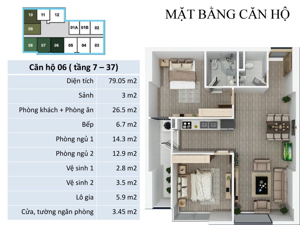 Thiết kế căn hộ 6 ( tầng 7 - 37)