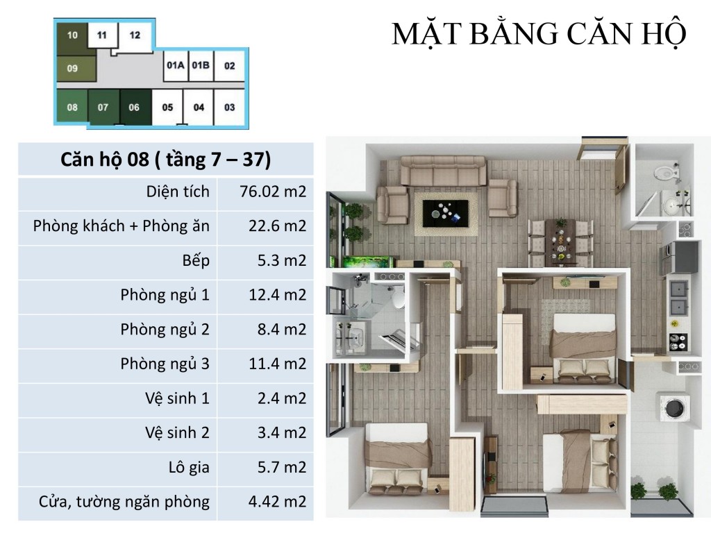 Thiết kế căn hộ 8 ( tầng 7 - 37)