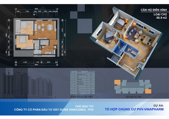 Thiết kế căn hộ CH2 - 68,9 m2