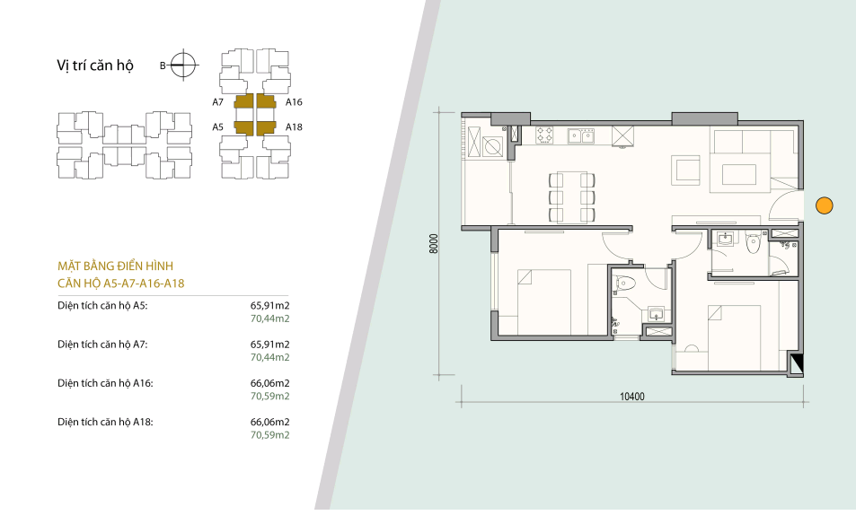 Sơ đồ thiết kế căn hộ số 09 - 11. gồm 2 ngủ 2 wc. Diện tích 65,91 m2