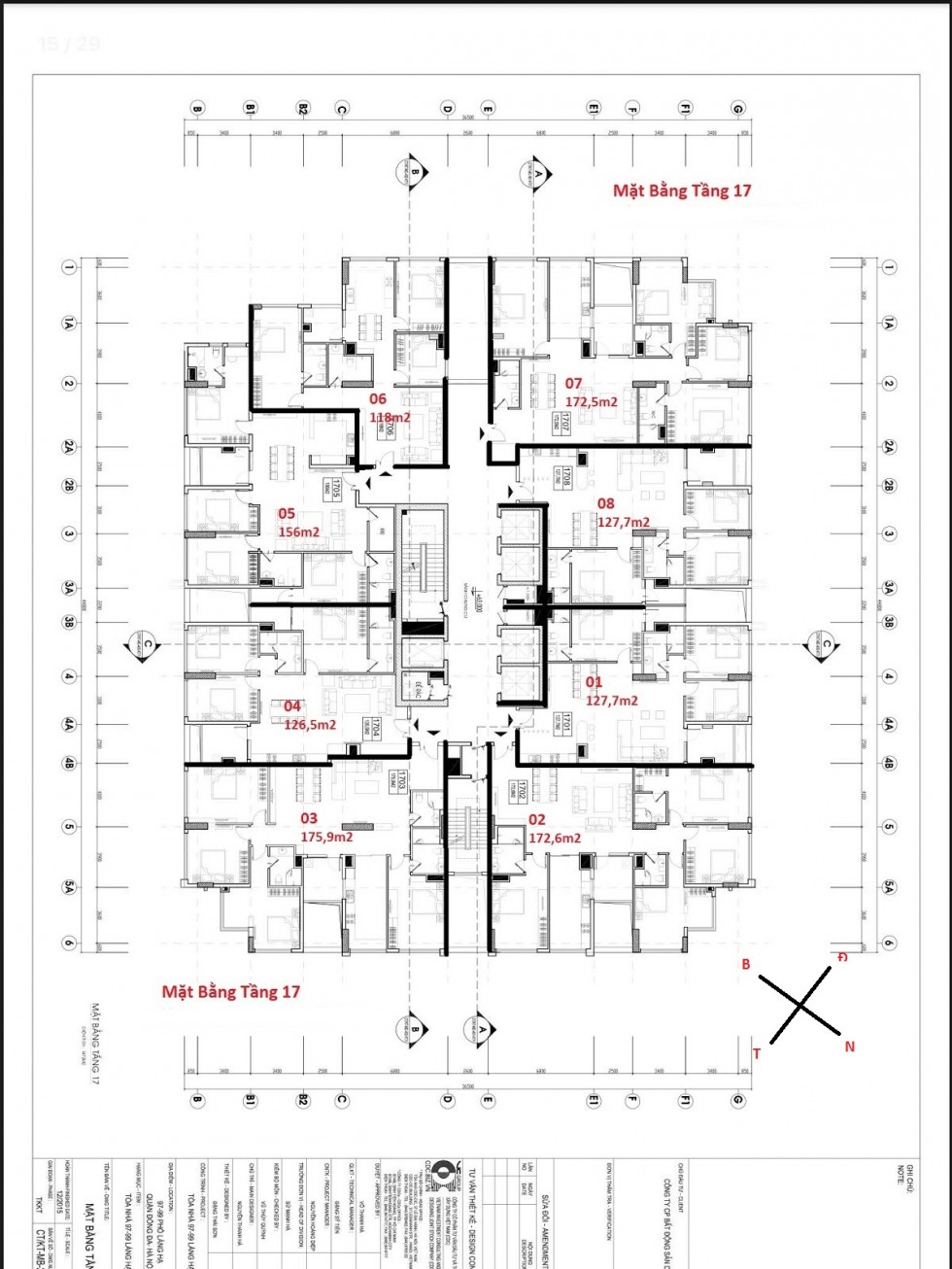 Mặt bằng tầng 17 chung cư 97-99 Láng Hạ