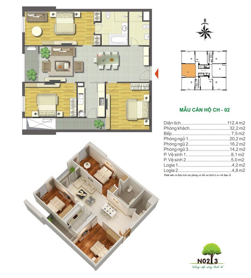 Thiết kế căn hộ 02 Diện tích 112,4 m2 - Quang Minh Tower