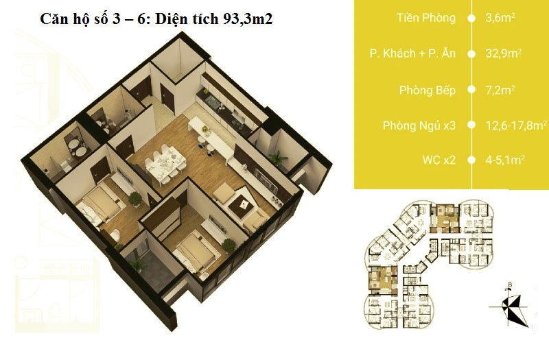 Thiết kế căn hộ 03 – 06 diện tích 93,3 m2