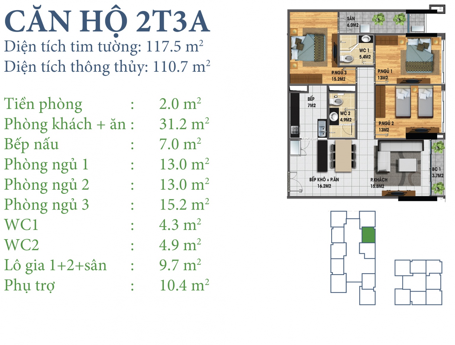 Tòa N03T3 – căn 2-T3A, S= 110,7m2 , Cửa: Tây, BC: Đông