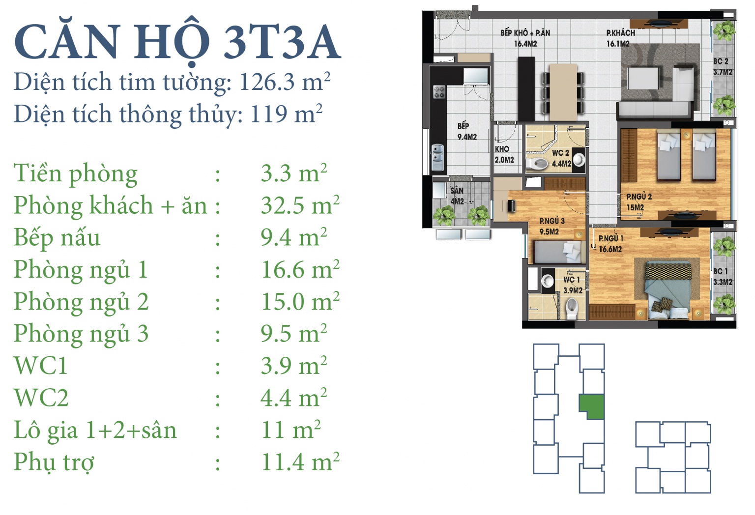 Tòa N03T3 – căn 3-T3A, S= 119m2 , Cửa: Bắc, BC: Đông – Tây – Nam