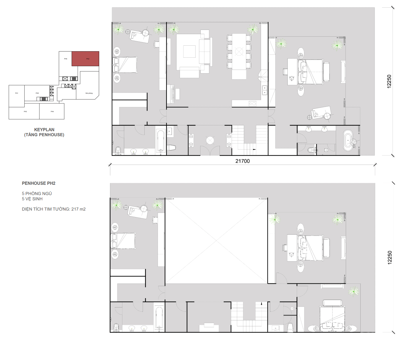 Thiết kế căn Penhouse 02 - 5 ngủ 5 wc - Diện tích 217 m2