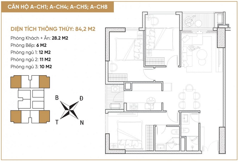 Thiết kế căn hộ A1-A4-A5-A8 dự án Bách Việt Xương Giang – Bắc Giang